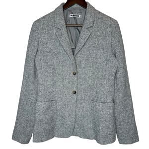 Jil Sander Linen Blend Tweed Two-Button Blazer in Gray size 40 / US 4